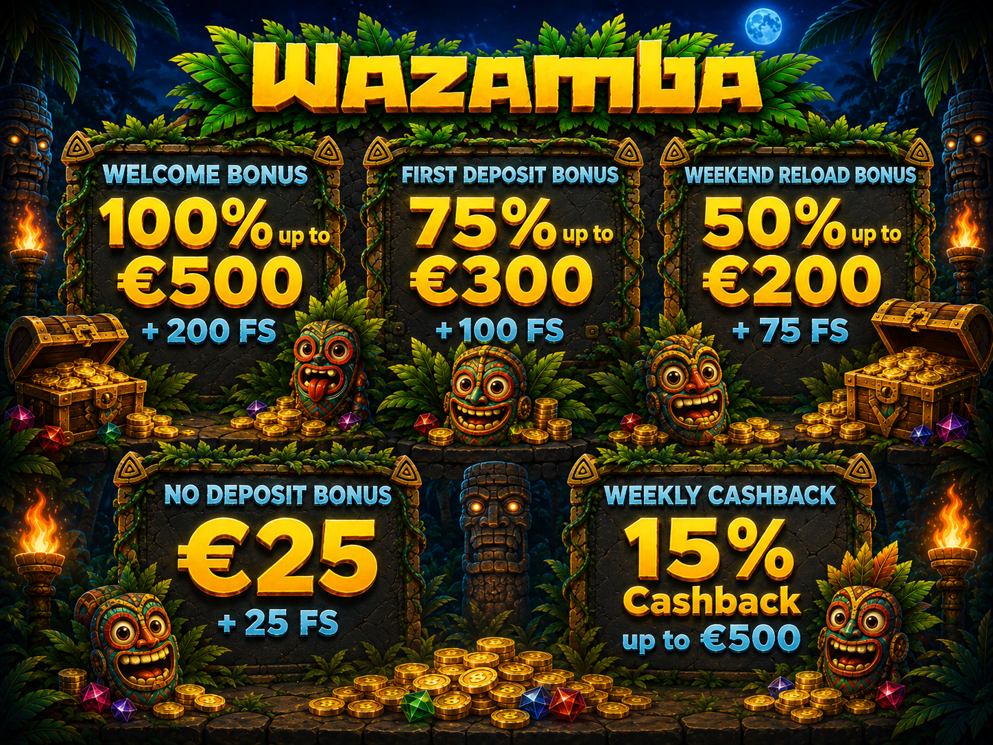 Ilustración de un ícono de porcentaje de cashback y monedas representando ofertas de cashback de Wazamba
